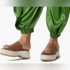 Sorel Dayspring Platform Slide Sandal Velvet Tan Sz 8.5